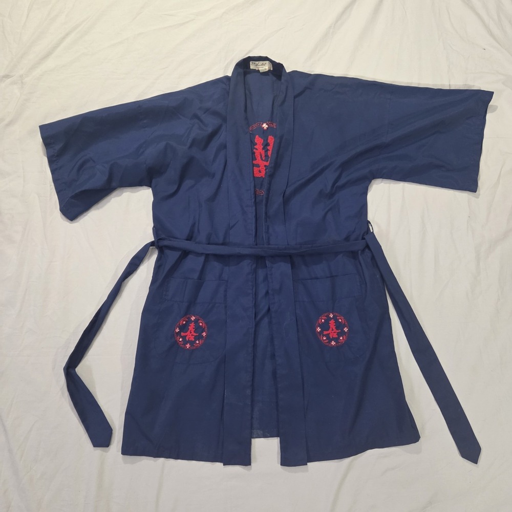 Vintage Blue Kimono Robe With Red Embroidered Design Health Shanghai China